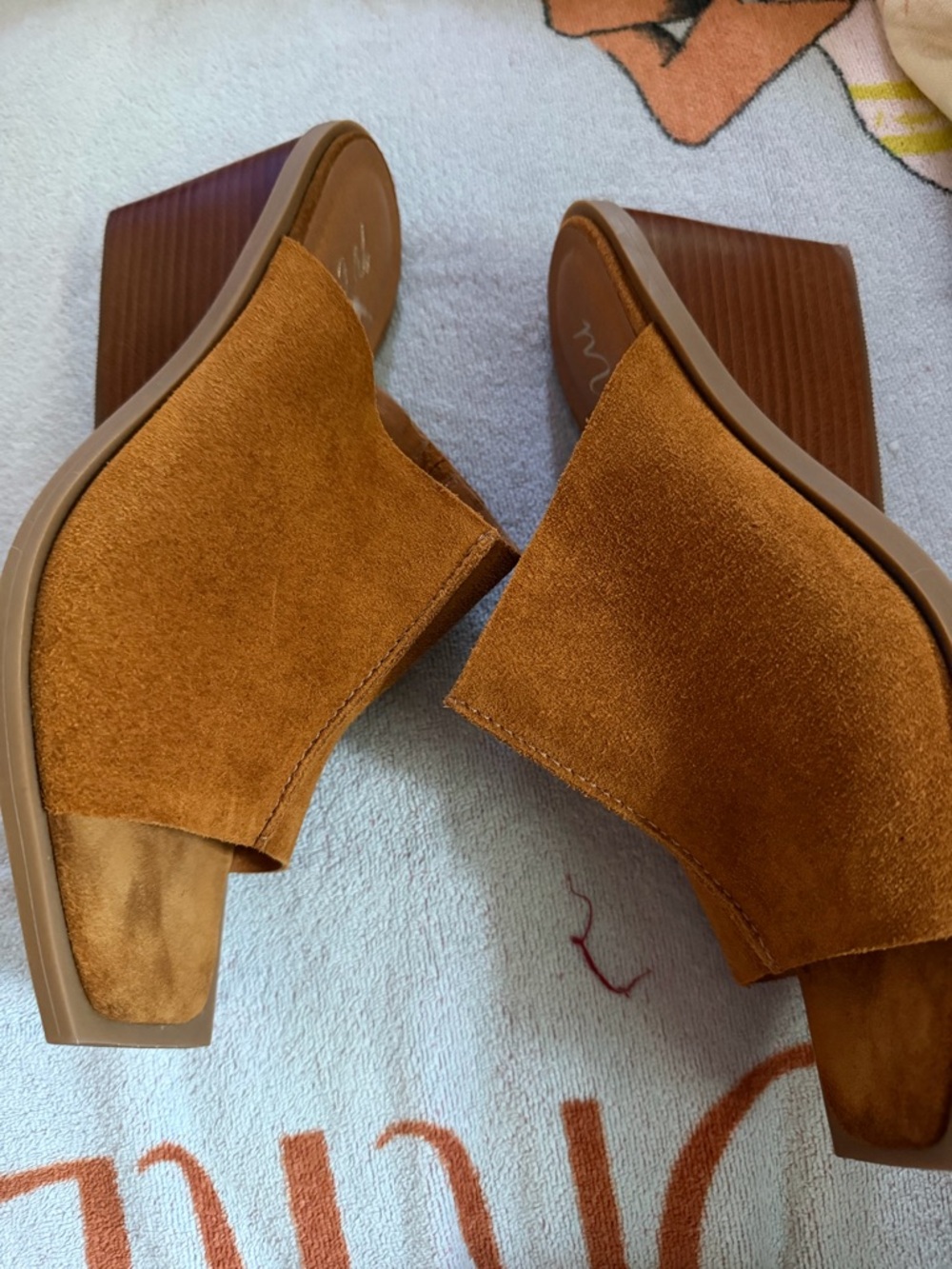 Suede Open-Toe Slide Heels in Cognac Brown Sz 9 - Matisse